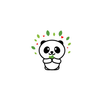 Smiling vector logo. Illustration of animal. Chinese bear with bamboo logotype. Cute picture