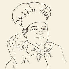 chef isolated in doodle style with beige background