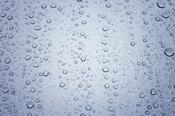 Water drops on glass white abstract background