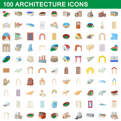 Fototapeta premium 100 architecture icons set, cartoon style