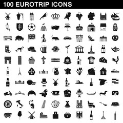 100 eurotrip icons set, simple style