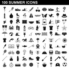 100 summer icons set, simple style
