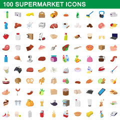100 supermarket set, cartoon style