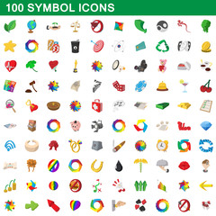 100 symbol icons set, cartoon style