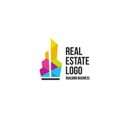 Isolated colorful real estate agency logo, house logotype on white, home concept icon,skyscraper vector illustration