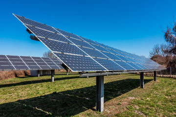 Solarmodule einer Photovoltaikanlage in grüner Natur