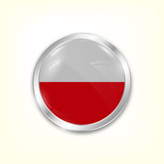 Round button national flag of Poland with the reflection of light and shadow. Icon country. Realistic vector illustration.