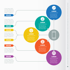 Business presentation concept with 5 options. Web Template of a info chart, graphic or diagram. Vector infographic of technology or education process. Part of the report with icons.