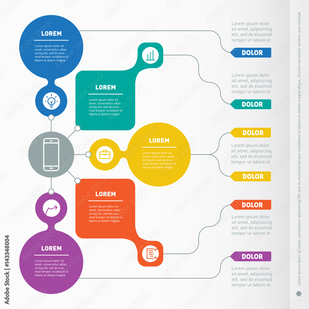 Poster business presentation concept with 5 options. vector infographic of technology or education process.