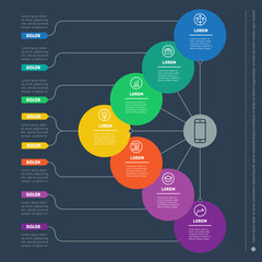 Business presentation with 7 options. Web Template of a info chart, mindmap or diagram. Part of the report with simple geometric elements. Vector dynamic infographics.