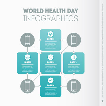 World Health Day infographics template. Part of the report with icons set. Vector Diagram with 5 options.