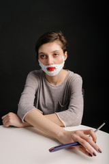 Young woman cross-dressing