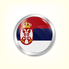 Round button national flag of Serbia with the reflection of light and shadow. Icon country. Realistic vector illustration.