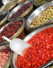 product of lands of southern Italy with olives and red peppers w