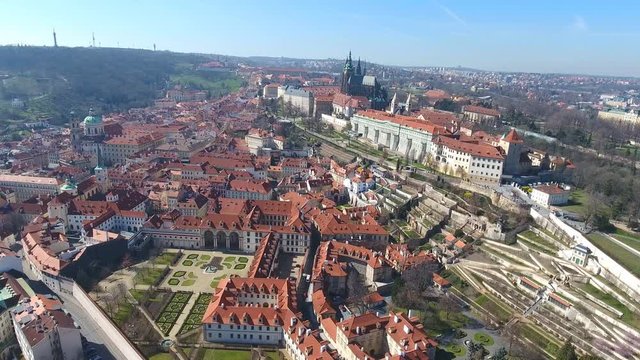 Aerial view of Old Town of Prague and church Saint Vitus in Prague, Czech Republic
