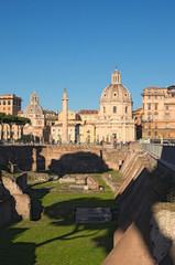 Fototapeta na wymiar Ruins of ancient Forum of Augustus near Roman Forum in Rome, Italy