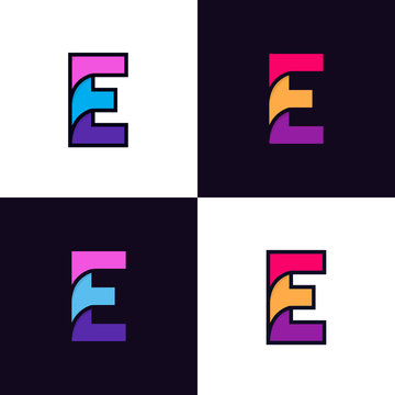 Clean colorful letter E logo icon sign flat design.