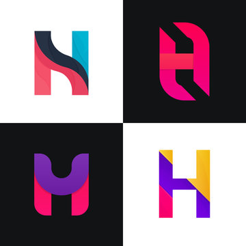 Set of abstract H letters logo ideas for company brand sign symbols flat design.