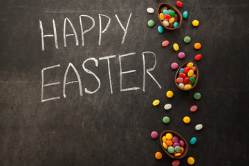 Fototapeta na wymiar Easter congratulation written by chalk.