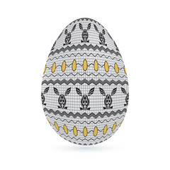 Easter stylized ethnic ornamental egg with rabbit pattern. Isolated on white background
