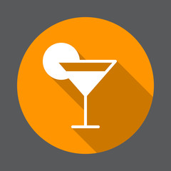 Cocktail glass flat icon. Round colorful button, circular vector sign with long shadow effect. Flat style design