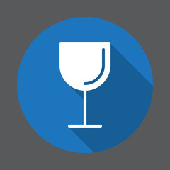 Wineglass flat icon. Round colorful button, circular vector sign with long shadow effect. Flat style design