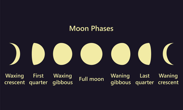 Moon phases on blue background text