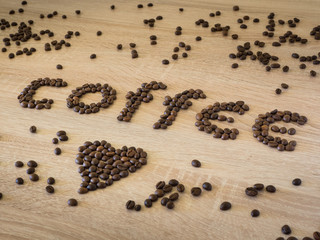 Coffee love message over wooden background