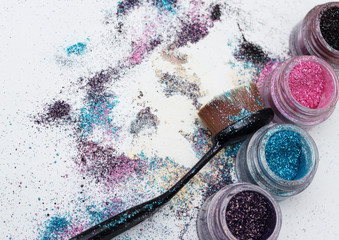 Beautiful pigments and makeup brush.