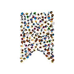 A group of people in a shape of  bookmark isolated on white background. Vector illustration