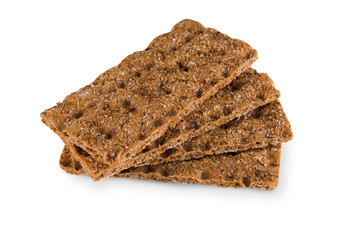 Slice of whole grain crispy rye bread isolated on white