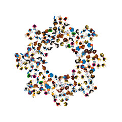 A group of people in a shape of cogwheel icon, isolated on white background. Vector illustration