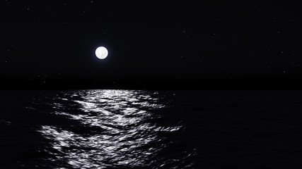 Full moon over water with abstract shining water