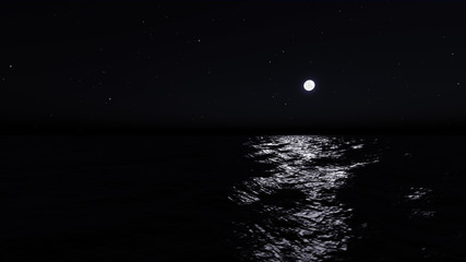 Full moon over water with abstract shining water