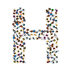 A group of people in the shape of English alphabet letter H on light background. Vector illustration.