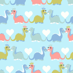 Cute dinosaur seamless pattern. Adorable cartoon dinosaurs background. Colorful kids pattern for girls and boys. Vector  texture in childish style for fabric, wallpapers, cards and designs.