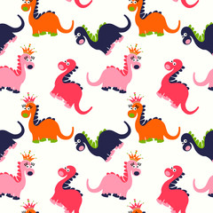 Cute dinosaur seamless pattern. Adorable cartoon dinosaurs background. Colorful kids pattern for girls and boys. Vector  texture in childish style for fabric, wallpapers, cards and designs.