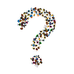 A group of people in a shape of a question mark, isolated on white background. Vector illustration.
