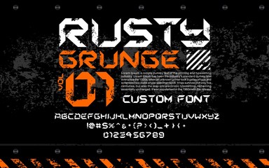 Damged font rusty metal spacesip industrial techno & texture, circuits style design