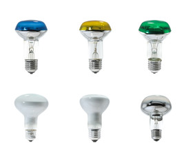 set of halogen bulbs on white background, collection of different kind of light bulbs, led,...