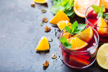 Spanish sangria cocktail and ingredients