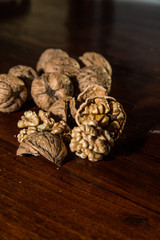 Nuts on the wooden table