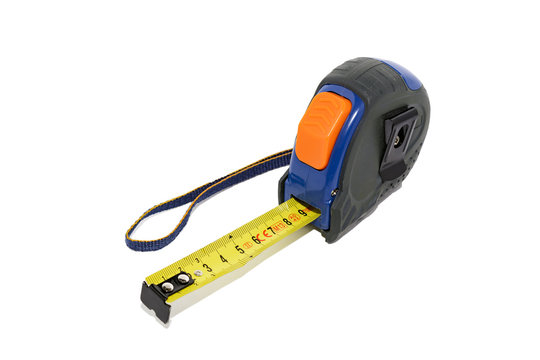 Blue with orange tape measure isolated
