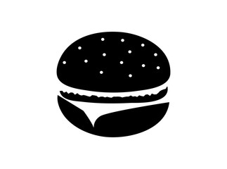 Hamburger black and white icon. Vector illustration isolated on white background.