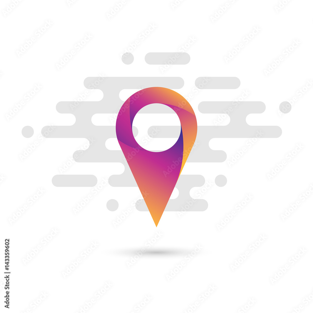 Poster map pointer flat icon with a colorful gradient and a simple linear background. vector eps 10