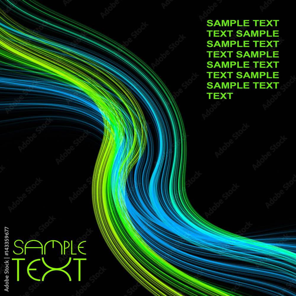 Poster abstract template with color wavy lines on black