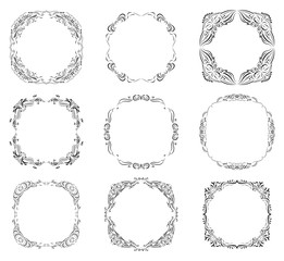 Vector set with ornate borders and frames in vintage calligraphic style