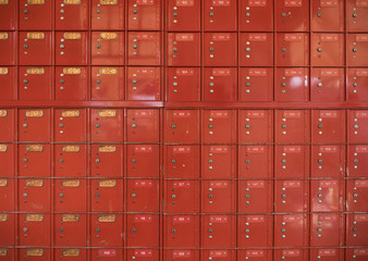 Red antique post office boxes