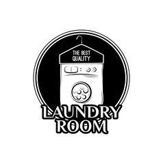 laundry room label, badge, logo with hanger Vector Illustration isolated on white