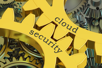 Cloud Security concept on the gearwheels, 3D rendering